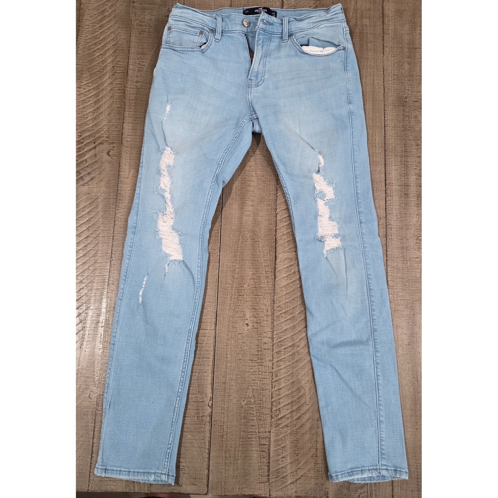Mens Hollister Light Blue Distressed Advanced Stretch Skinny Jeans Size 31/32